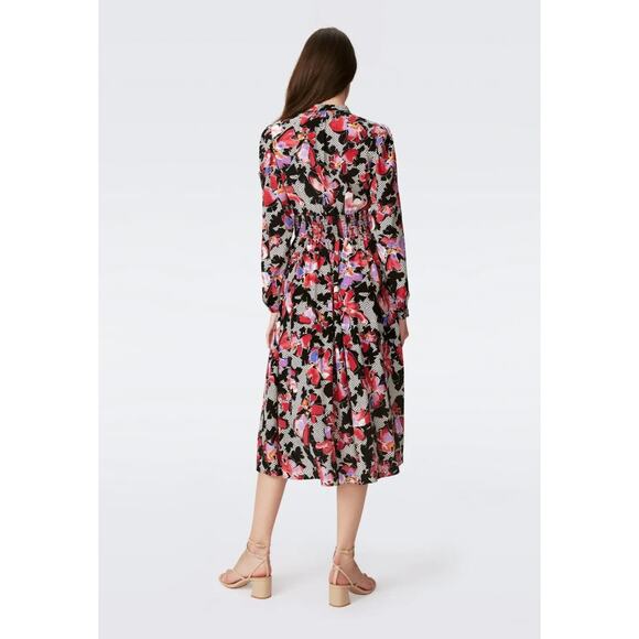 Diane Von Furstenberg Erica Midi Shirt Dress Women's 10 Floral Designer DVF - Picture 3 of 13
